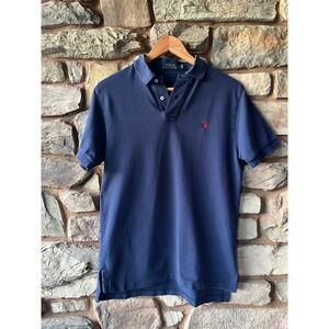 Polo Ralph Lauren Men Navy Blue Short Sleeve Polo Shirt Red Pony Logo Size S